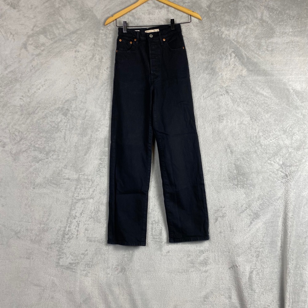 Levi's Ribcage Straight Ankle Jeans Womens 23 Black High Rise Denim 72693-0012‎